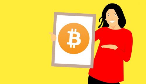 woman holding btc