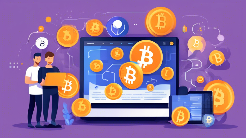 Create an inviting and informative scene that illustrates the process of buying cryptocurrency for beginners. The scene includes a friendly person at a computer researching exchanges, reading tutorials, and setting up a digital wallet on their smartphone. Surround the person with easily recognizable cryptocurrency symbols like Bitcoin, Ethereum, and Litecoin, along with some step-by-step instructional visuals. The setting should be modern and tech-savvy, yet approachable, to encourage confidence in new users.