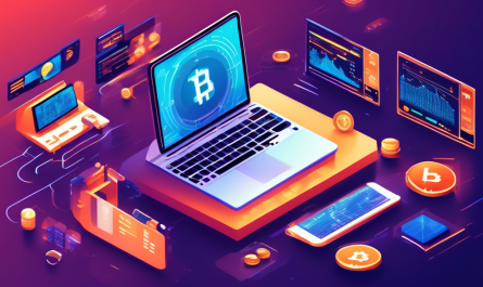 Create an illustration of a modern digital marketplace where diverse users are analyzing and comparing different crypto trading platforms. Include elements like laptops, smartphones, and various cryptocurrency symbols. The background should feature a sleek interface showcasing charts, user reviews, and security features. Ensure the setting reflects a futuristic and high-tech environment.