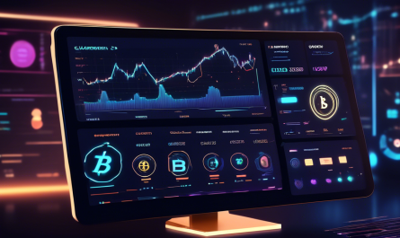 Create an image showcasing a futuristic, sleek digital interface of a crypto trading platform. The interface should display real-time charts, graphs, and trading metrics for various cryptocurrencies like Bitcoin, Ethereum, and Litecoin. The background should include modern financial icons, blockchain symbols, and a highly secure padlock symbol representing cybersecurity. The overall atmosphere should be tech-savvy, user-friendly, and professional, emphasizing ease of navigation and advanced trading features.