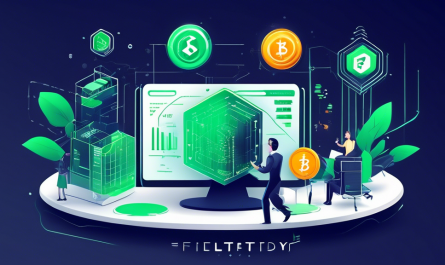 Create a detailed and modern graphic illustration representing the concept of 'Investing in the Future: Fidelity Crypto.' The image should feature futuristic elements like digital currencies, blockchain technology, and advanced financial analytics. Include elements such as charts, graphs, digital coins with the Fidelity logo, and people engaging with technology in a seamless, innovative environment. The overall feel should be dynamic and forward-looking, emphasizing the integration of traditional finance with cutting-edge cryptocurrency advancements.