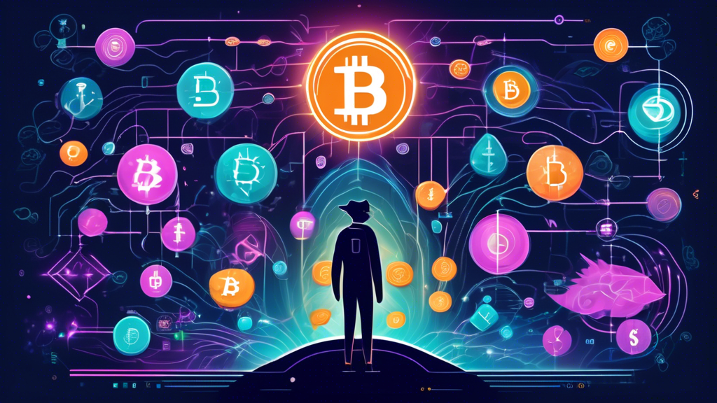 Create an illustration showing a person navigating through a modern, sleek digital interface with various cryptocurrency icons (like Bitcoin, Ethereum) and charts. The background subtly incorporates elements reminiscent of a mythical Kraken, with gentle tentacles representing support and guidance, rather than danger. The ambiance should be beginner-friendly with helpful tips or symbols indicating an easy-to-use platform.