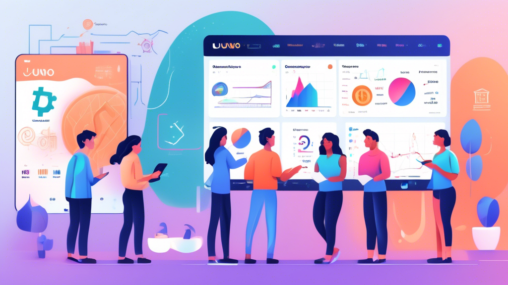 Create an image showcasing a friendly, educational scene where a diverse group of people are learning about cryptocurrency trading using the Luno platform. The setting should include computers and smartphones displaying the Luno interface, charts, and graphs. Include elements like a whiteboard with basic trading terms, and a mentor or instructor guiding the group. The atmosphere should be inviting and modern, emphasizing a supportive learning environment for beginners in cryptocurrency trading.