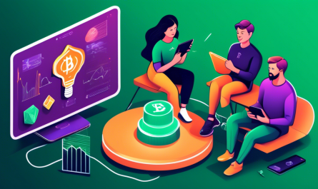 Create an illustration for a beginner's guide on using Robinhood Crypto. Feature a friendly, diverse group of people gathered around a digital tablet with the Robinhood app open, showcasing charts and cryptocurrency symbols like Bitcoin and Ethereum. Include elements like a lightbulb to signify ideas and learning, and a guidebook titled Robinhood Crypto on a table beside them. Use a modern, inviting design with bright, engaging colors to make it approachable for beginners.