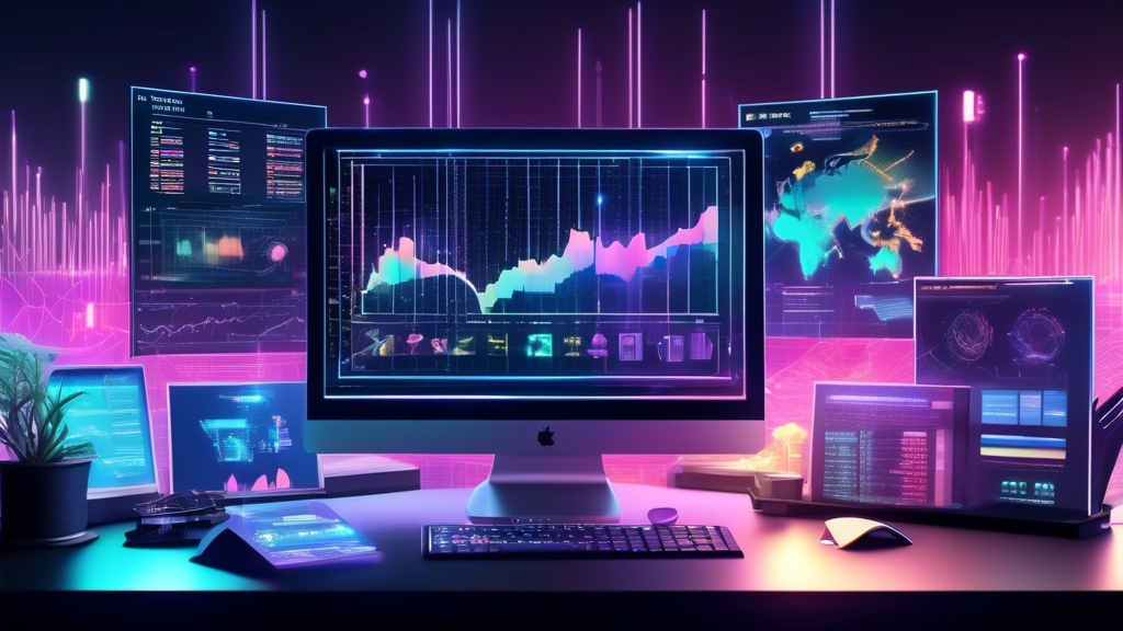 Create an image of a futuristic financial planner's desk filled with holographic graphs and charts showing the best cryptocurrencies to invest in right now. Prominently display popular cryptocurrencies like Bitcoin, Ethereum, and emerging altcoins, with dynamic visuals indicating rising trends and market analysis. The background should have a modern, sleek office vibe with digital elements to emphasize the high-tech nature of the crypto market.