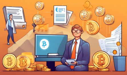 Create an image that illustrates the concept of cryptocurrency taxation for beginners. The scene should depict a digital ledger with cryptocurrency icons such as Bitcoin and Ethereum, alongside traditional tax documents. Include a friendly guide character, like a person or cartoon figure, explaining the process in simple terms. The background should blend elements of both digital and traditional financial worlds, emphasizing the bridge between cryptocurrencies and tax regulations.