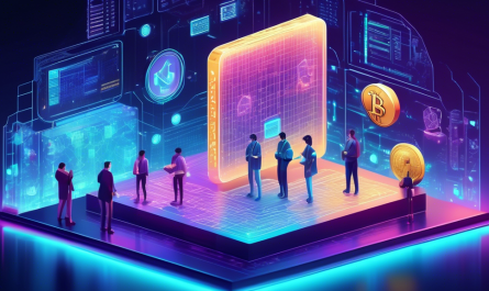 A detailed illustration of a digital cryptocurrency ledger displayed on a holographic interface, with secure blockchain structures in the background, and diverse individuals examining data with futuristic gadgets, symbolizing its importance and security.