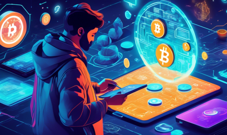 Create an illustration of a futuristic, high-tech landscape where various cryptocurrencies are represented as glowing, floating symbols. In the foreground, a confident, tech-savvy individual holds a magnifying glass, examining the different cryptocurrency symbols, while an interactive, holographic guidebook titled 'Discovering the Best Cryptocurrency: A Comprehensive Guide' floats beside them. The scene should be vibrant, engaging, and educational, capturing the excitement and complexity of the cryptocurrency world.