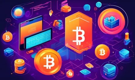 Create a visually appealing illustration that depicts a step-by-step guide for buying cryptocurrency. Include elements such as a person using a laptop or smartphone, a secure digital wallet, a chart showing crypto market trends, and icons representing popular cryptocurrencies like Bitcoin and Ethereum. The background should have a tech-savvy, futuristic feel, with vibrant, modern colors that convey innovation and security.