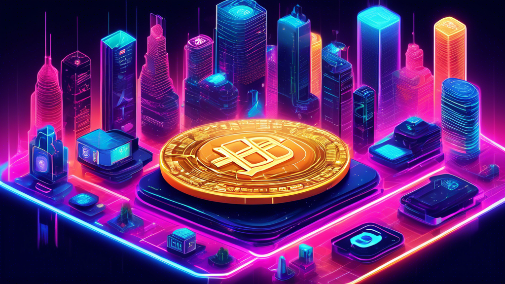 Create a vibrant digital illustration showcasing the top cryptocurrency platforms to watch in 2023. Include iconic logos of popular crypto platforms like Bitcoin, Ethereum, Binance, and others in a futuristic cityscape setting with holographic charts and data displays. Emphasize innovation, technology, and growth with a mix of neon lights and sleek, modern architecture.