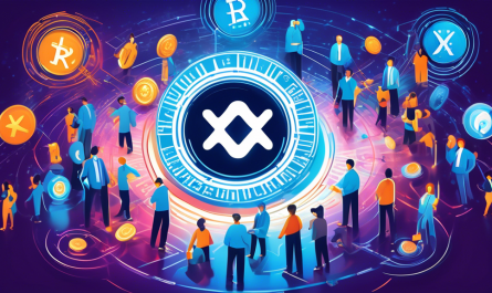 Create a detailed illustration capturing the essence of Ripple (XRP) cryptocurrency's growing popularity. Show a digital coin with the Ripple logo at the center, emanating light and attracting diverse groups of people, including individuals in business suits, tech enthusiasts, and everyday users. Surround this central image with symbols of technology, global transactions, and financial connectivity. Use vibrant colors to convey innovation and dynamism.