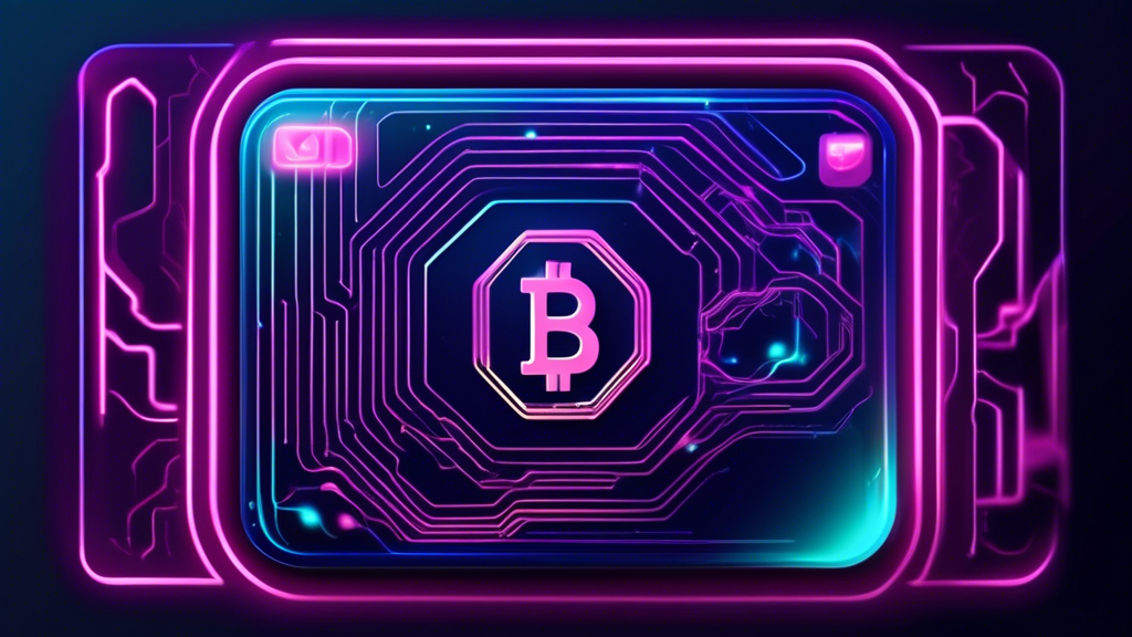 Create an image depicting the futuristic concept of a 'crypto credit card.' Imagine a sleek and modern credit card with a holographic cryptocurrency symbol, such as Bitcoin or Ethereum. The background should feature a vibrant digital landscape with blockchain nodes interconnecting, symbolizing the network. Add a dynamic mix of neon lights and circuit patterns to portray the technological advancement and innovation in finance.