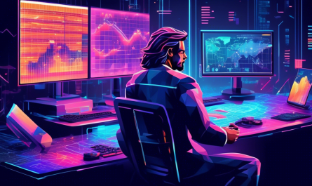 Create an image that depicts the essence of Newton Crypto, showcasing futuristic digital currency trading with advanced technology. Include elements like holographic financial graphs, digital coins, and a bustling virtual trading floor. Emphasize innovation, security, and efficiency.