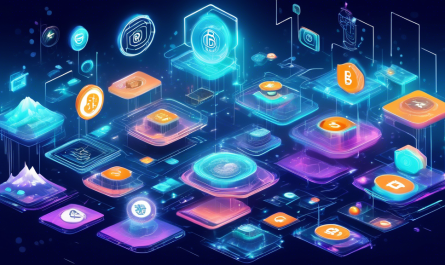 Create an image of a futuristic digital landscape filled with bustling activity, where various floating platforms represent different cryptocurrency exchanges. Each platform should have its distinct logo or symbol, highlighting their unique identities. Incorporate elements such as holographic price tickers, virtual traders interacting with interfaces, and digital currencies like Bitcoin and Ethereum swirling in the air, reflecting the dynamic and technology-driven nature of crypto exchanges in 2023.