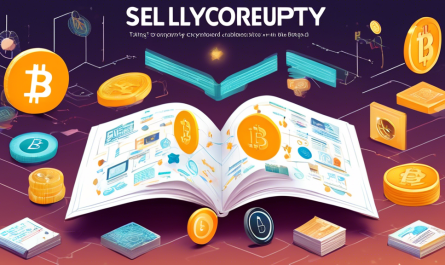 Create an image that illustrates a beginner's guide to selling cryptocurrency: depict a friendly and welcoming guidebook with the title How to Sell Crypto: A Beginner's Guide on the cover. Surround the book with symbols of various cryptocurrencies like Bitcoin, Ethereum, and Ripple, as well as graphical representations of digital wallets, charts, and graphs showing trading trends. The background should be a blend of digital and financial motifs, like binary codes, network lines, and market indicators, to convey the concept of cryptocurrency trading.