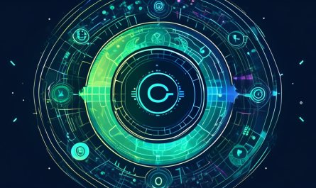 Create an illustration that visualizes the concept of Circle Crypto, featuring abstract representations of digital currency and blockchain technology. Incorporate futuristic elements, such as holographic interfaces and interconnected networks, to convey the complexity and innovation of cryptocurrencies. Include circular motifs that symbolize the continuous and decentralized nature of Circle Crypto, and infuse a color palette of blues and greens to suggest digital sophistication.